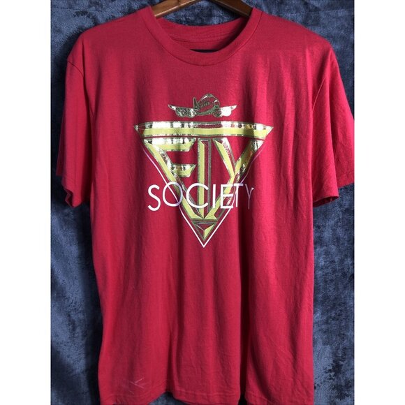 Mens Fly Shirt Society Gold Graphic Red Size L - Picture 1 of 8